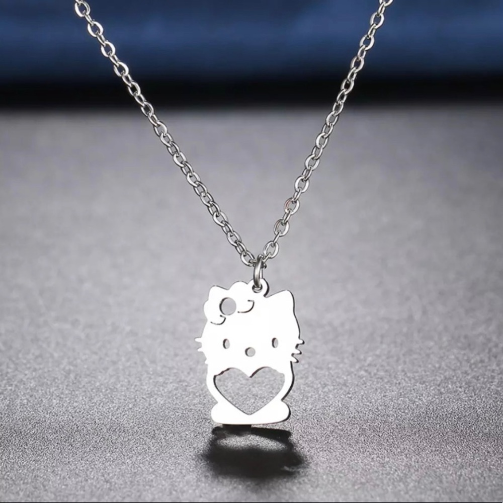 Cute Silver Kitty Cat Love Stainless Steel Necklace Accessory Jewelry